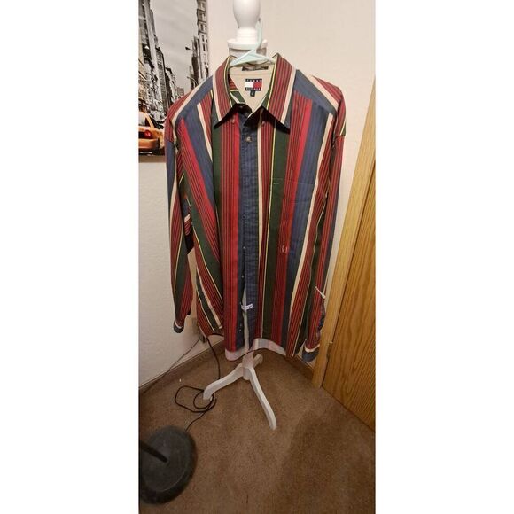 Tommy Hilfiger 100% Cotton Vntge Stripe button down Long Sleeve-Large See Pics - Picture 1 of 5
